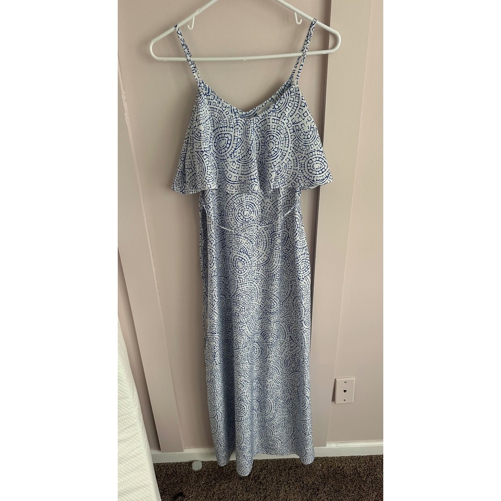 Motherhood Maternity Blue White Medallion Print Flounce Maxi Dress Small S